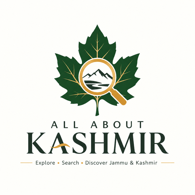 Chinar leaf with a magnifying glass revealing mountains